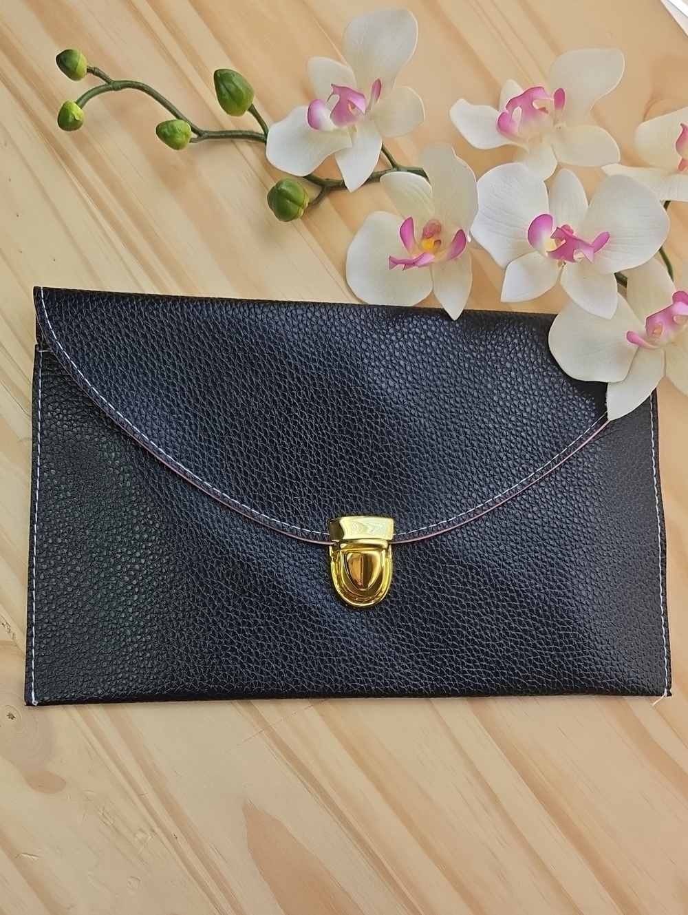 Classic Black Envelope Clutch with Gold Lock